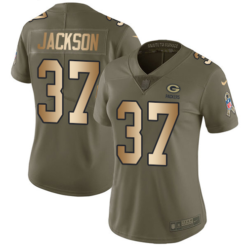 Nike Packers #37 Josh Jackson Olive/Gold Women's Stitched NFL Limited Salute to Service Jersey - Click Image to Close